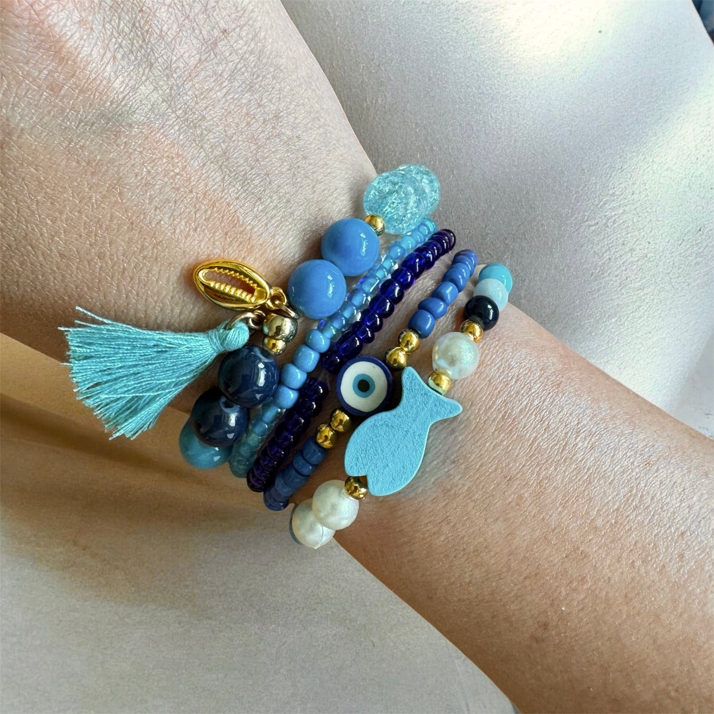 Perlenarmband Set | 5-Teilig | Blaue Perlen