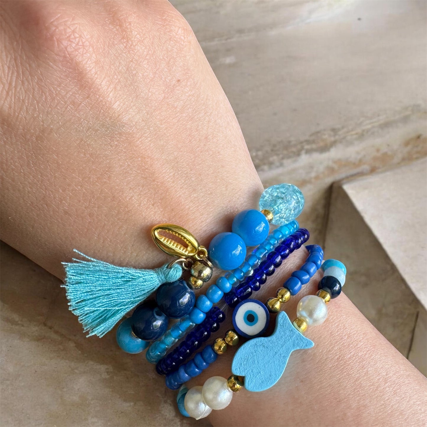 Perlenarmband Set | 5-Teilig | Blaue Perlen