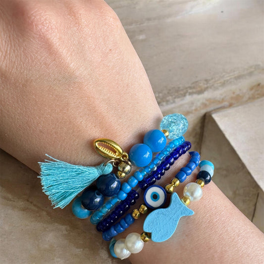 Perlenarmband Set | 5-Teilig | Blaue Perlen