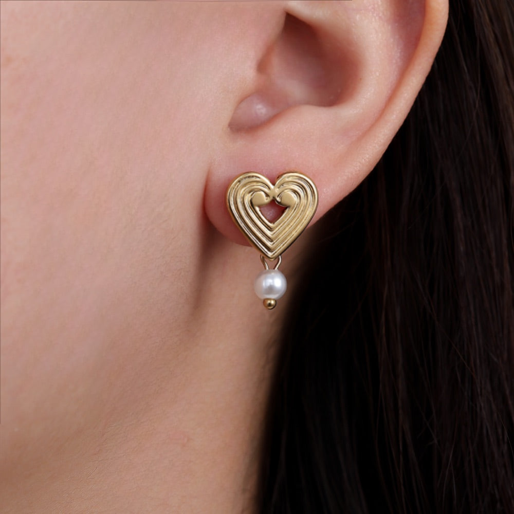 Herz Damen Ohrringe Gold mit Perle – Edelstahl 316L | Jeweloire