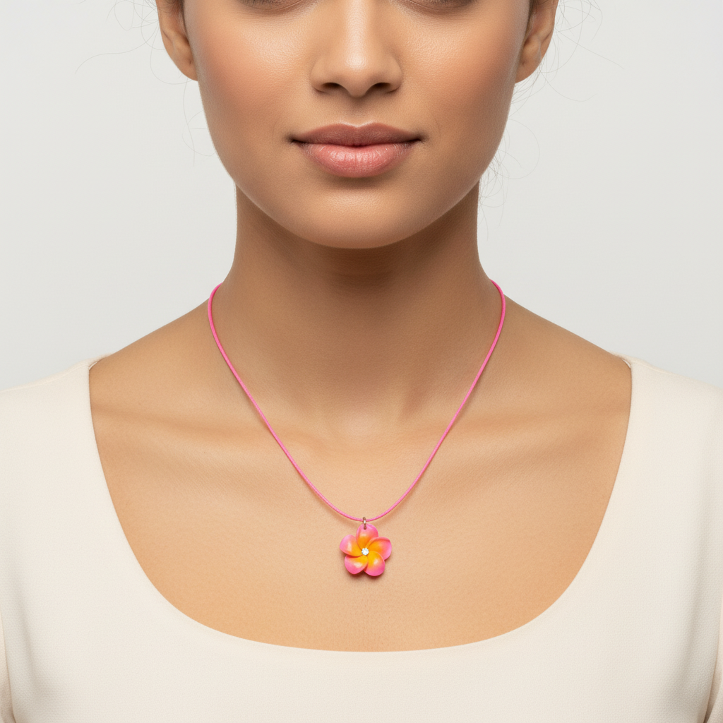 Halskette mit kleinem Blumenanhänger.