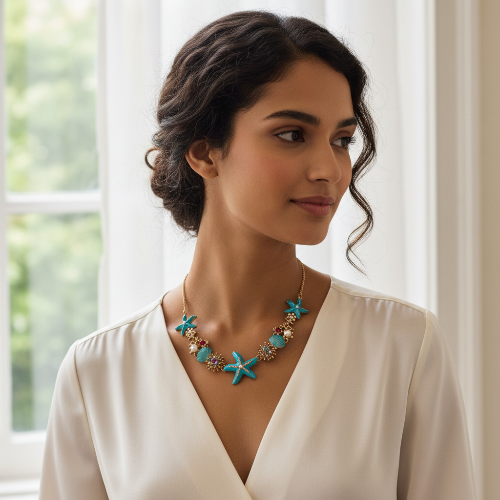 Elegante Halskette mit glänzendem Meer-/Muschel-inspiriertem Anhänger.