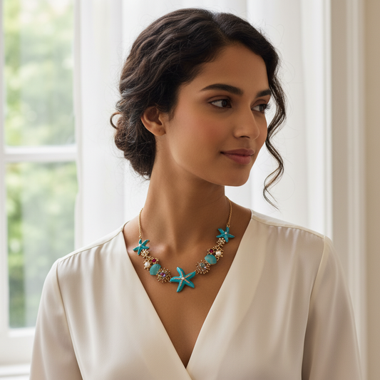 Elegante Halskette mit glänzendem Meer-/Muschel-inspiriertem Anhänger.